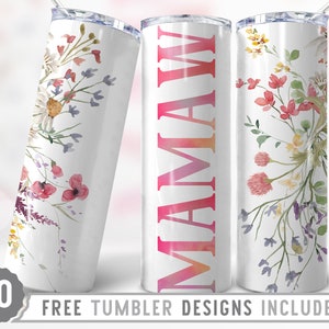 20oz Mamaw Skinny Tumbler Sublimación Png, Mami, Mamá, Rosas, Flores, Groovy, Boho, Sublimación, Png, Vaso Recto y Cónico Diseño Png