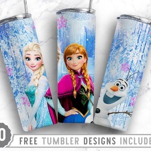 20oz Frozen Skinny Tumbler Sublimation Png, Princess, Cartoon Character, Birthday, Girls, Sublimation, Png, Straight &Tapered Tumbler Design