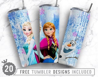 20oz Frozen Skinny Tumbler Sublimation Png, Princess, Cartoon Character, Birthday, Girls, Sublimation, Png, Straight &Tapered Tumbler Design