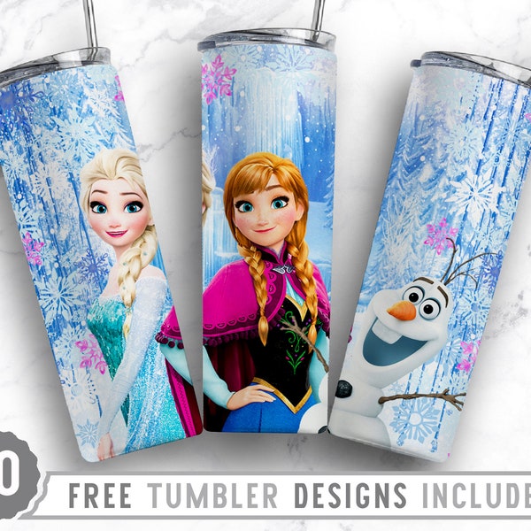 20oz Frozen Skinny Tumbler Sublimation Png, Princess, Cartoon Character, Birthday, Girls, Sublimation, Png, Straight &Tapered Tumbler Design