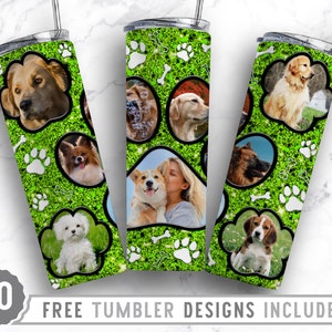 20oz Dog Paw Photo Frame Skinny Tumbler Sublimation Png, Dog Picture Frame, Collage,Glitter,Sublimation,Straight &Tapered Tumbler Png Design