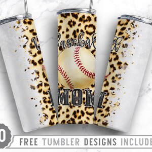20oz Baseball Mom Skinny Tumbler Sublimation Png, Baseball, Leopard, Grunge, Dirty, Sport, Sublimation, Straight &Tapered Tumbler Png Design