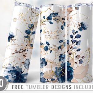 20oz Bride Squad Skinny Tumbler Wrap Png, Boho Floral, Wedding, Groovy, Flower, Bride, Rustic, Sublimation,Png,Straight &Tapered Tumbler Png