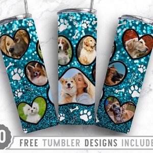 20oz Dog Paw Photo Frame Skinny Tumbler Sublimation Png, Dog Loss Picture, Collage, Glitter,Sublimation,Straight &Tapered Tumbler Png Design