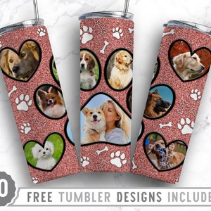 20oz Dog Paw Photo Frame Skinny Tumbler Sublimation Png, Dog Picture Mama, Collage, Glitter,Sublimation,Straight &Tapered Tumbler Png Design