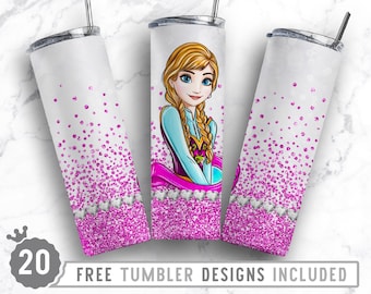 Sublimación de vaso flaco congelado de 20 oz Png, princesa, personaje de dibujos animados, cumpleaños, niñas, sublimación, diseño png de vaso recto y cónico
