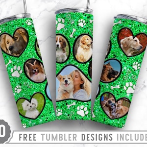 20oz Dog Paw Photo Frame Skinny Tumbler Sublimation Png, Dog Picture Mama, Collage, Glitter,Sublimation,Straight &Tapered Tumbler Png Design