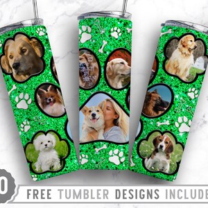 20oz Dog Paw Photo Frame Skinny Tumbler Sublimation Png, Dog Picture Frame, Collage,Glitter,Sublimation,Straight &Tapered Tumbler Png Design