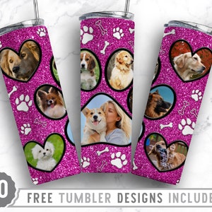 20oz Dog Paw Photo Frame Skinny Tumbler Sublimation Png, Dog Loss Picture, Collage, Glitter,Sublimation,Straight &Tapered Tumbler Png Design