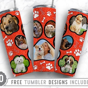 20oz Dog Paw Photo Frame Skinny Tumbler Sublimation Png, Dog Picture Frame, Collage,Glitter,Sublimation,Straight &Tapered Tumbler Png Design
