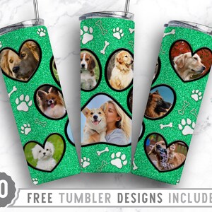 20oz Dog Paw Photo Frame Skinny Tumbler Sublimation Png, Dog Picture Mama, Collage, Glitter,Sublimation,Straight &Tapered Tumbler Png Design