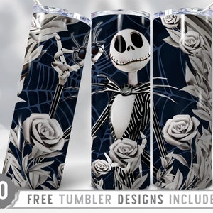 20oz Halloween Skinny Tumbler Sublimation Png, 3d Halloween Tumbler Wrap, 3d Spider Web, Jack Skeletton, Horror Movie Characters,Scary Faces