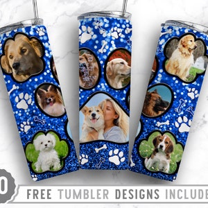 20oz Dog Paw Photo Frame Skinny Tumbler Sublimation Png, Dog Picture Mom, Collage, Glitter, Sublimation,Straight &Tapered Tumbler Png Design