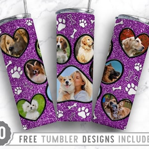 20oz Dog Paw Photo Frame Skinny Tumbler Sublimation Png, Dog Loss Picture, Collage, Glitter,Sublimation,Straight &Tapered Tumbler Png Design