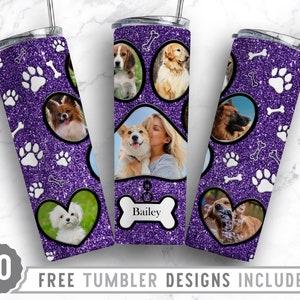 20oz Dog Paw Photo Frame Skinny Tumbler Sublimation Png, Fur Mom Picture, Collage, Glitter, Sublimation,Straight &Tapered Tumbler Png Design