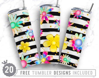 20oz Daisy Skinny Tumbler Sublimation Png, Daisies, Floral, Seamless, Flower, Doodle, Sublimation, Png, Straight &Tapered Tumbler Png Design