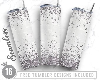 White Siver Glitter 20oz Skinny Tumbler Wrap Design, Gift For Her,  Valentine's Day,Straight&Tapered Tumbler Design, Digital Download, Png