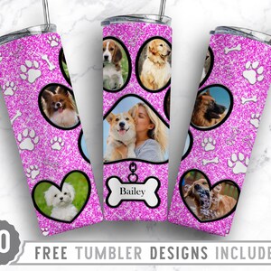 20oz Dog Paw Photo Frame Skinny Tumbler Sublimation Png, Fur Mom Picture, Collage, Glitter, Sublimation,Straight &Tapered Tumbler Png Design