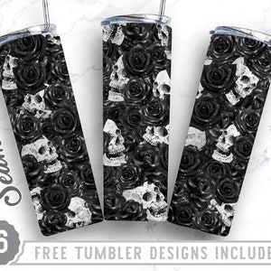 20oz Skinny Tumbler Design Sublimation Template Skulls and Roses, Halloween Tumbler, Gothic, Wrap Sublimation Straight&Tapered Tumbler,Png