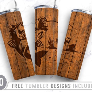 20oz Fishing Skinny Tumbler Sublimation Png, Wood, Lake, Fisherman, Wood Bass, Wooden, Rustic Wood,Wrap Sublimation Straight&Tapered Tumbler