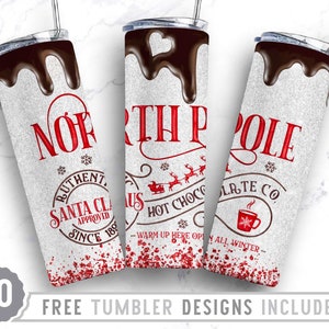 20oz North Pole Hot Chocolate Company Skinny Tumbler Sublimation Png, Merry, Bright, Christmas, Png, Straight &Tapered Tumbler Png Design