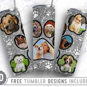 20oz Dog Paw Photo Frame Skinny Tumbler Sublimation Png, Dog Picture Mom, Collage, Glitter, Sublimation,Straight &Tapered Tumbler Png Design