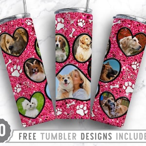 20oz Dog Paw Photo Frame Skinny Tumbler Sublimation Png, Dog Picture Mama, Collage, Glitter,Sublimation,Straight &Tapered Tumbler Png Design