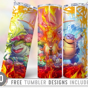 20oz Pokemon Skinny Tumbler Sublimation Png, Movies Tumbler Wrap, Cartoon Character Png, 80s, 90s, Anime, Wrap, Straight &Tapered Tumbler