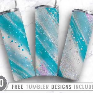 20oz Milkyway Teal Silver Skinny Tumbler Sublimation Png, Marble, Faux Glitter, Ombre,Agate,Sublimation,Straight &Tapered Tumbler Png Design