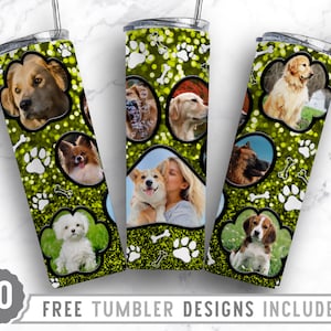 20oz Dog Paw Photo Frame Skinny Tumbler Sublimation Png, Dog Picture Mom, Collage, Glitter, Sublimation,Straight &Tapered Tumbler Png Design