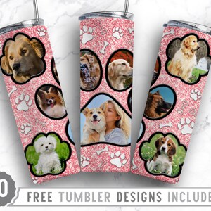 20oz Dog Paw Photo Frame Skinny Tumbler Sublimation Png, Dog Picture Mama, Collage, Glitter,Sublimation,Straight &Tapered Tumbler Png Design