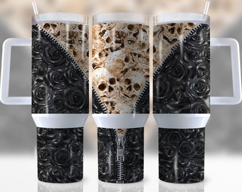 40oz Skulls and Roses Quencher Tumbler Wrap, Floral Skull, Birthday Gift, Skull Tumbler Png, Wrap, Sublimation, Seamless, Tumbler Design