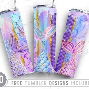 20oz Mermaid Tails Skinny Tumbler Sublimacja Png, Ocean Life, Urodziny, Dziewczyny, Lato, Wakacje, Png, Prosty i Stożkowy Tumbler Png Design