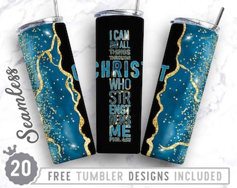 Christian Bible Verse 20oz Tumbler Wrap Design PNG, Straight&Tapered Tumbler Design,Phil 4:13, Sublimation Design, Digital Download, Png