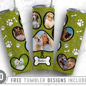 20oz Dog Paw Photo Frame Skinny Tumbler Sublimation Png, Dog Memorial Picture, Collage, Glitter, Png, Straight &Tapered Tumbler Png Design