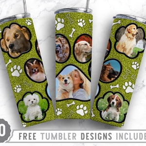 20oz Dog Paw Photo Frame Skinny Tumbler Sublimation Png, Dog Picture Frame, Collage,Glitter,Sublimation,Straight &Tapered Tumbler Png Design