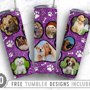 20oz Dog Paw Photo Frame Skinny Tumbler Sublimation Png, Dog Picture Mom, Collage, Glitter, Sublimation,Straight &Tapered Tumbler Png Design