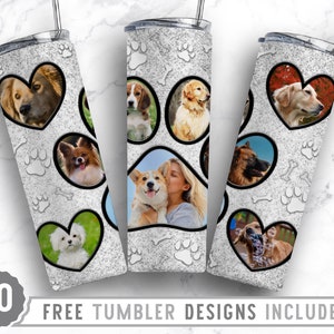 20oz Dog Paw Photo Frame Skinny Tumbler Sublimation Png, Dog Memorial Picture, Collage, Glitter, Png, Straight &Tapered Tumbler Png Design