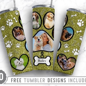 20oz Dog Paw Photo Frame Skinny Tumbler Sublimation Png, Fur Mom Picture, Collage, Glitter, Sublimation,Straight &Tapered Tumbler Png Design