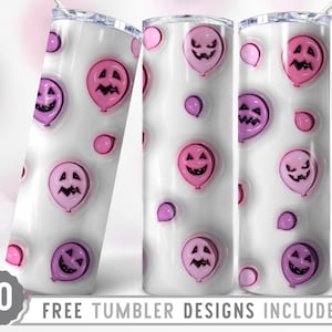 20oz Halloween Skinny Tumbler Sublimation Png, Inflated Bubble Spooky Ghost, Scary Faces, 3D Tumbler Design,Straight &Tapered Tumbler Design