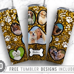 20oz Dog Paw Photo Frame Skinny Tumbler Sublimation Png, Fur Mama Picture, Collage, Glitter,Sublimation,Straight &Tapered Tumbler Png Design