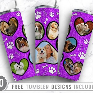 20oz Dog Paw Photo Frame Skinny Tumbler Sublimation Png, Dog Picture Mama, Collage, Glitter,Sublimation,Straight &Tapered Tumbler Png Design