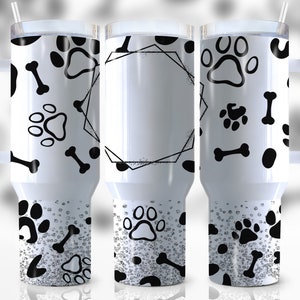 40oz Dog Paw Silver Glitter Tumbler Wrap, Dog Fur Mom, Collage, Faux Glitter, Dog Mama Png, Wrap, Sublimation, Png, Seamless, Tumbler Design