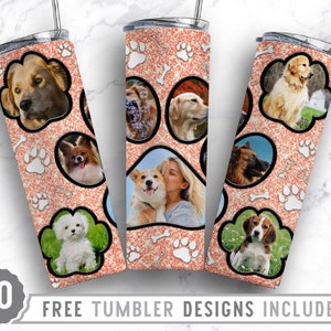 20oz Dog Paw Photo Frame Skinny Tumbler Sublimation Png, Dog Picture Mama, Collage, Glitter,Sublimation,Straight &Tapered Tumbler Png Design
