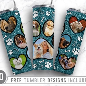 20oz Dog Paw Photo Frame Skinny Tumbler Sublimation Png, Dog Loss Picture, Collage, Glitter,Sublimation,Straight &Tapered Tumbler Png Design