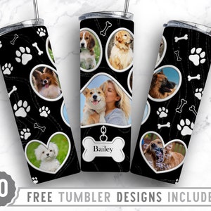 20oz Dog Paw Photo Frame Skinny Tumbler Sublimation Png, Dog Memorial Picture, Collage, Glitter,  Png, Straight &Tapered Tumbler Png Design