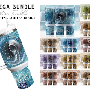 Mega Bundle 40oz Zodiac Signs Quencher Tumbler Wrap Png, Celestial Affirmation 40oz Tumbler, Horoscope, Astrology, Star Sign, Tumbler Design