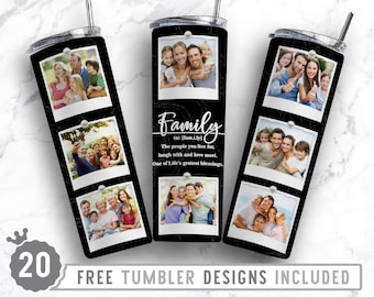 Familie Zitat Foto Becher Vorlage, Png Sublimation Fotocollage 20 Unzen Skinny Tumbler Tapered, Digital, Schwarzer Marmor Tumbler Wrap