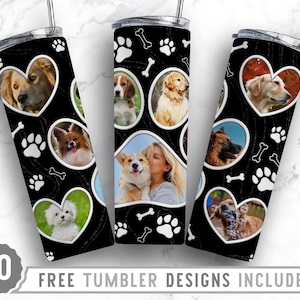20oz Dog Paw Photo Frame Skinny Tumbler Sublimation Png, Dog Loss Picture, Collage, Glitter,Sublimation,Straight &Tapered Tumbler Png Design