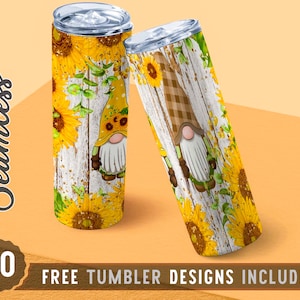 Gnomes And Sunflowers 20oz Skinny Tumbler Wrap Design PNG, Gnome Sunflower, Straight&Tapered Tumbler Design, Digital Download, Gnomes png